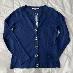 Boden Button Front Sweater Cardigan S US 6 / UK 10 Blue Cotton Blend Knit Preppy